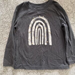 Cat & Jack Black Long-Sleeve Tee with Silver Rainbow and Gold Accents